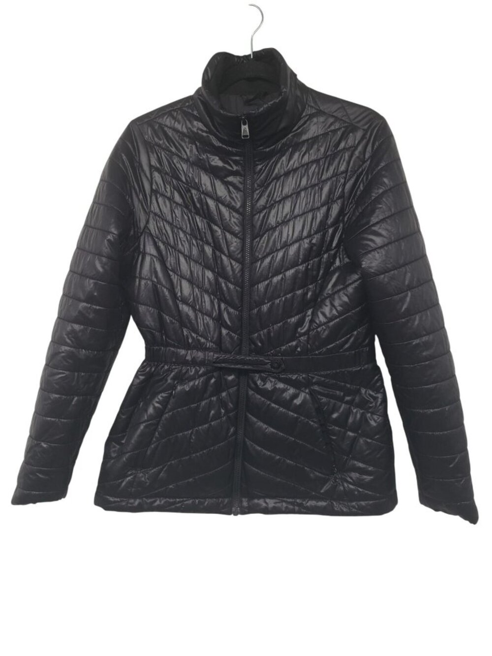 The North Face Black Puffer Jacket Womens M Medium Full Zip Cinched Waist - Picture 1 of 16